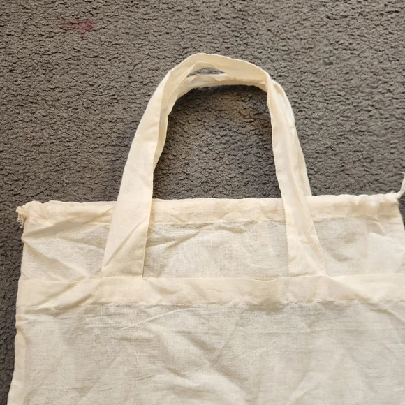 JOHNNY WAS Tote Cream Double Handle Draw String Cotton Shopping - Picture 3 of 8